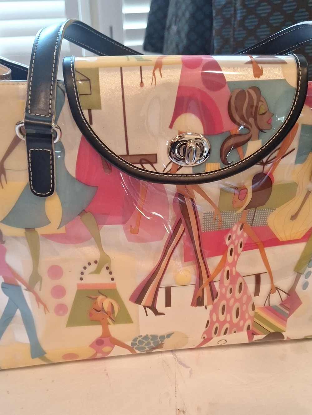 Maxx of New York Women's Vinyl Tote Bag in Multicolor - Fashion Illustration
